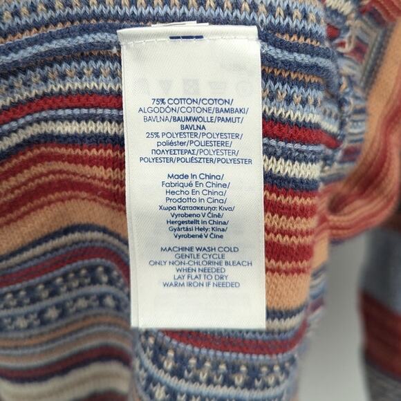 Chaps Denim Sweater M Multicolor Stripe Boho Top 3/4 Sleeve Peruvian Preppy Cozy - Picture 5 of 5